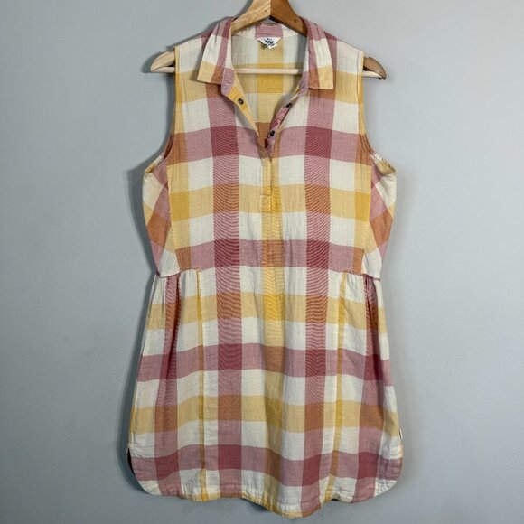 Woolrich Organic Cotton Plaid Collared Mini Dress Women's L Red Yellow Outdoors - Picture 4 of 10